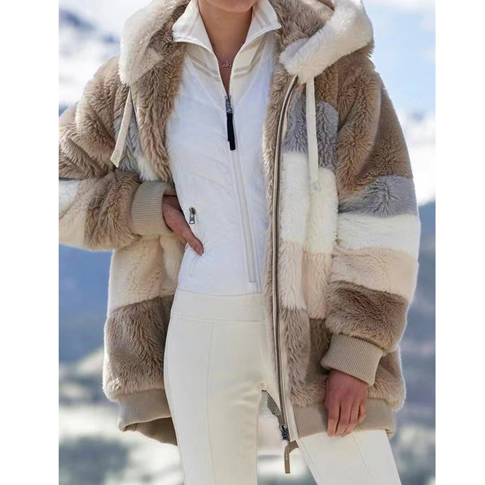 Hooded Plaid Spliced Winter Coat