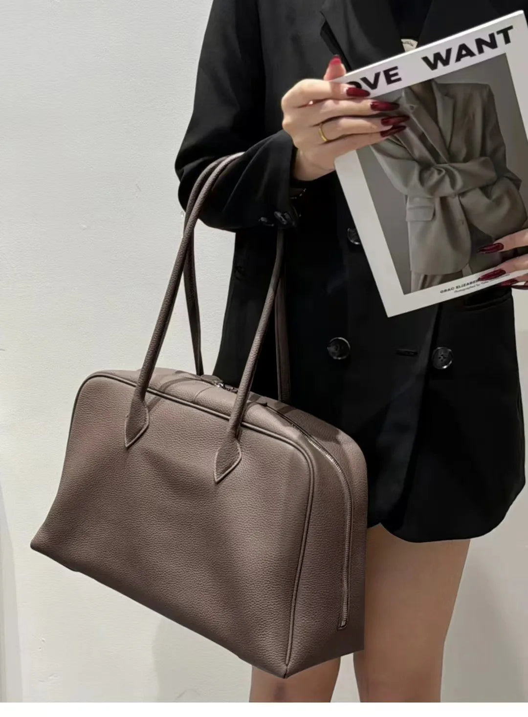 Motingsome First Layer Handbag for Women Togo Cowhide Niche Design Pillow Bag Shoulder  Bowling Bag Gunderarm Armpit Bags Boston
