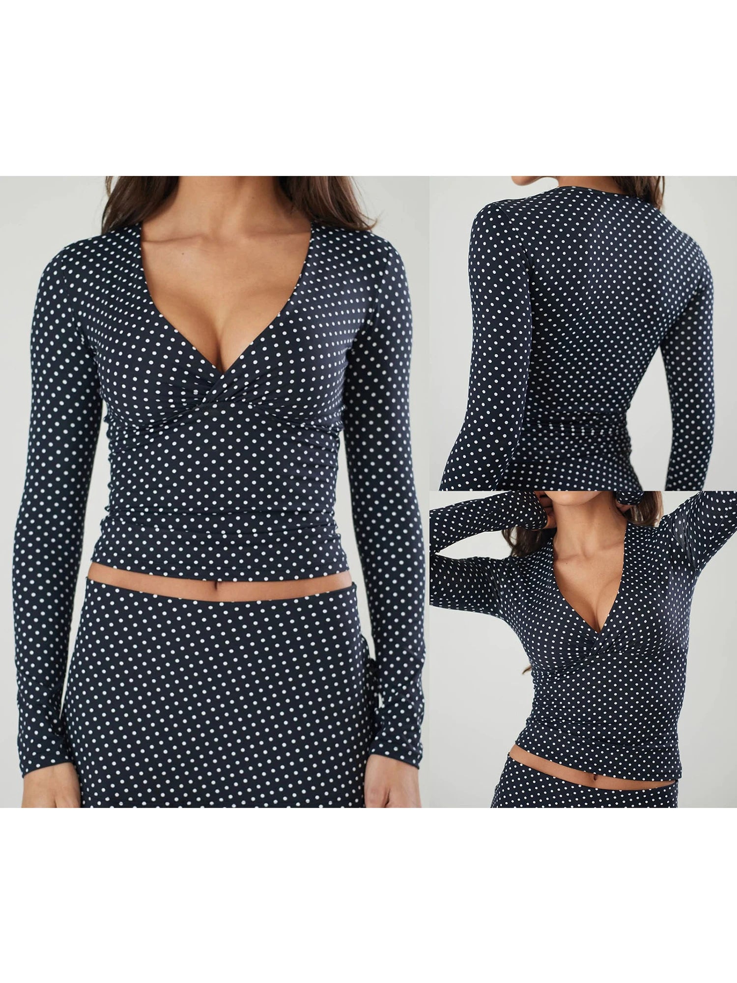 Polka Dot V-Neck Long Sleeve Tee