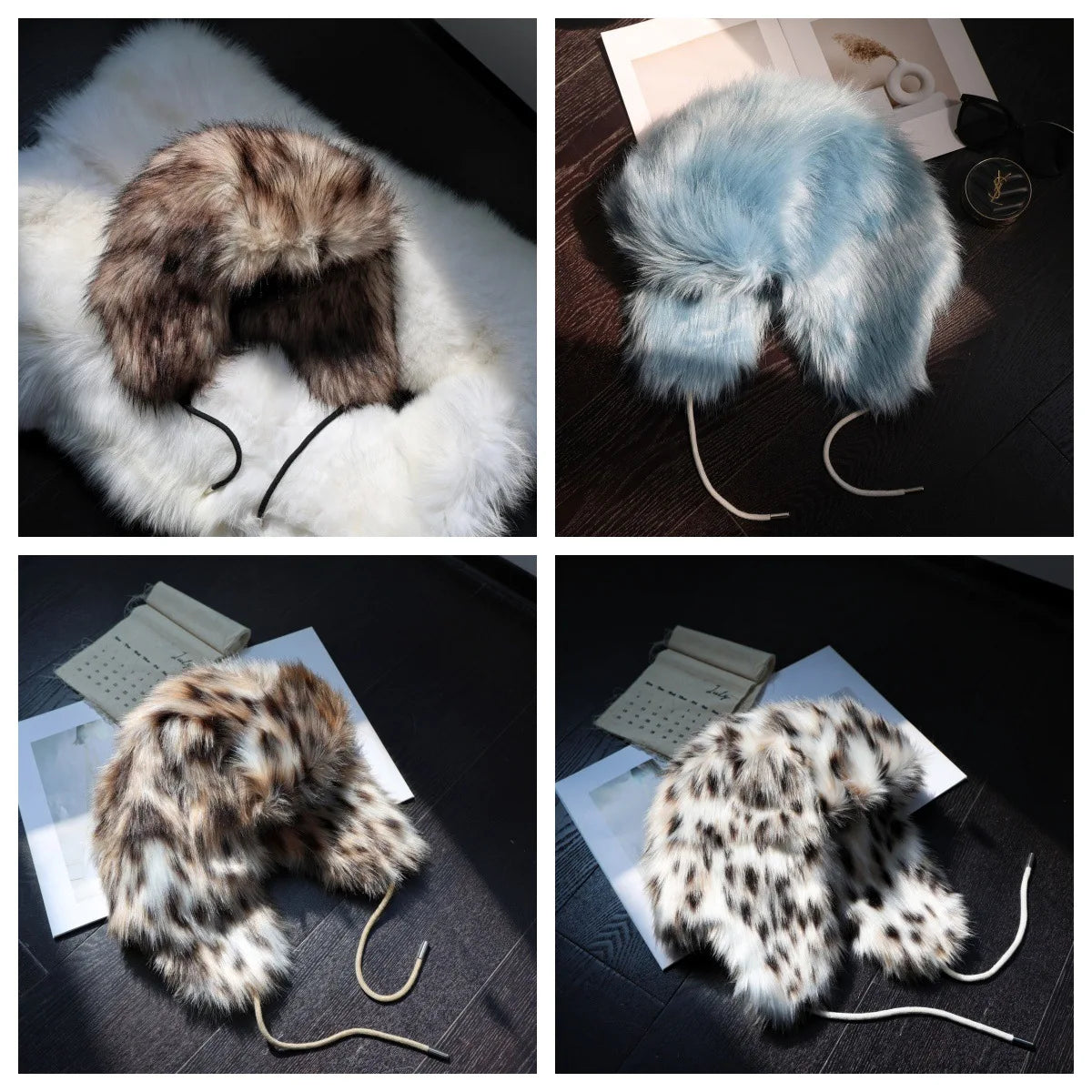 Leopard Print Faux Fur Winter Bomber Hat