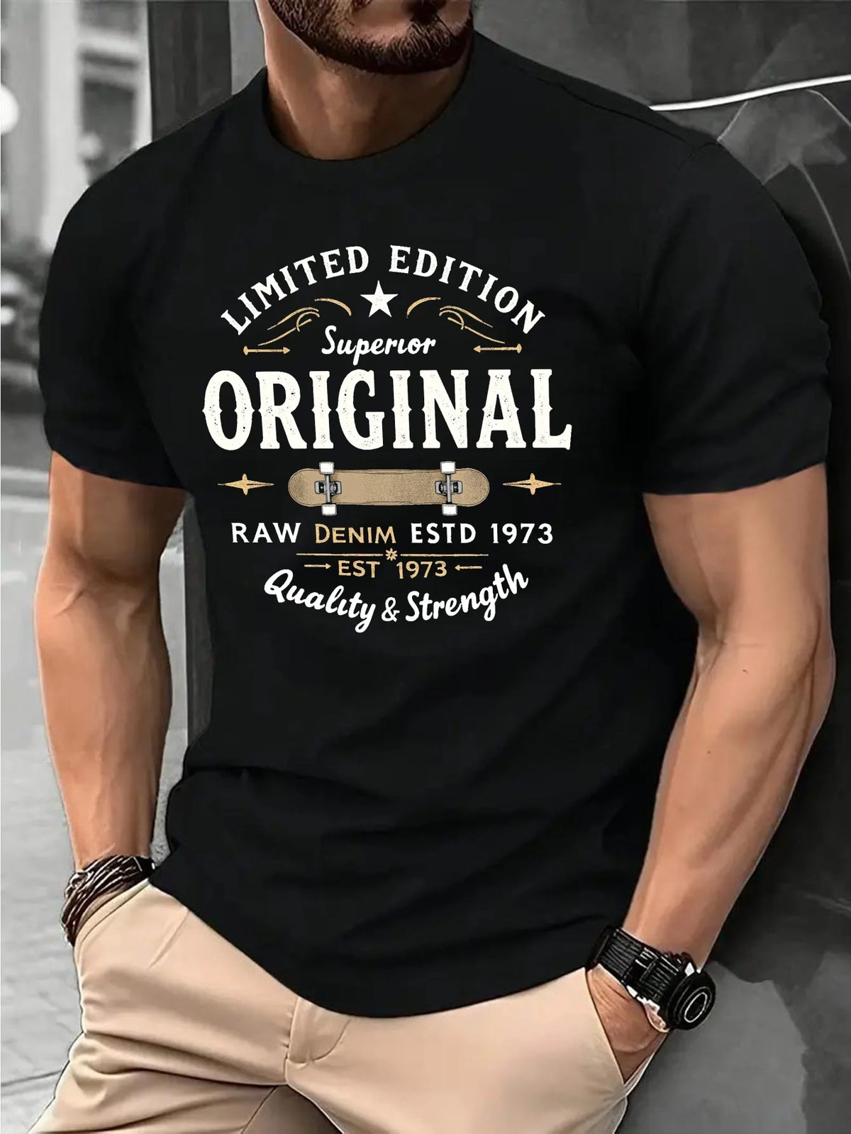 Men's Retro Skateboard Print Cotton T-Shirt