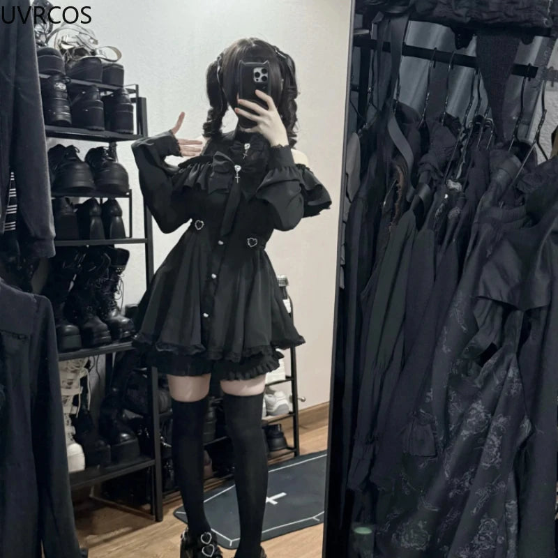 Y2K Gothic Lolita Bow & Ruffle Set