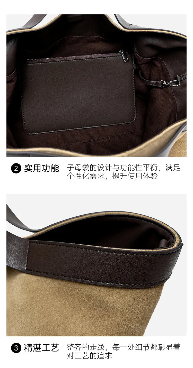 Motingsome Winter New Suede Big Tote Women Matte Cowhide Leather Handbag Oversized Shoulder Bowling Shopper Purse Luxury Design