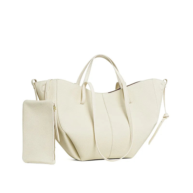 2025 leather shoulder bag versatile niche handbag, top layer cowhide commuting high-end feeling, large capacity tote bag for wom
