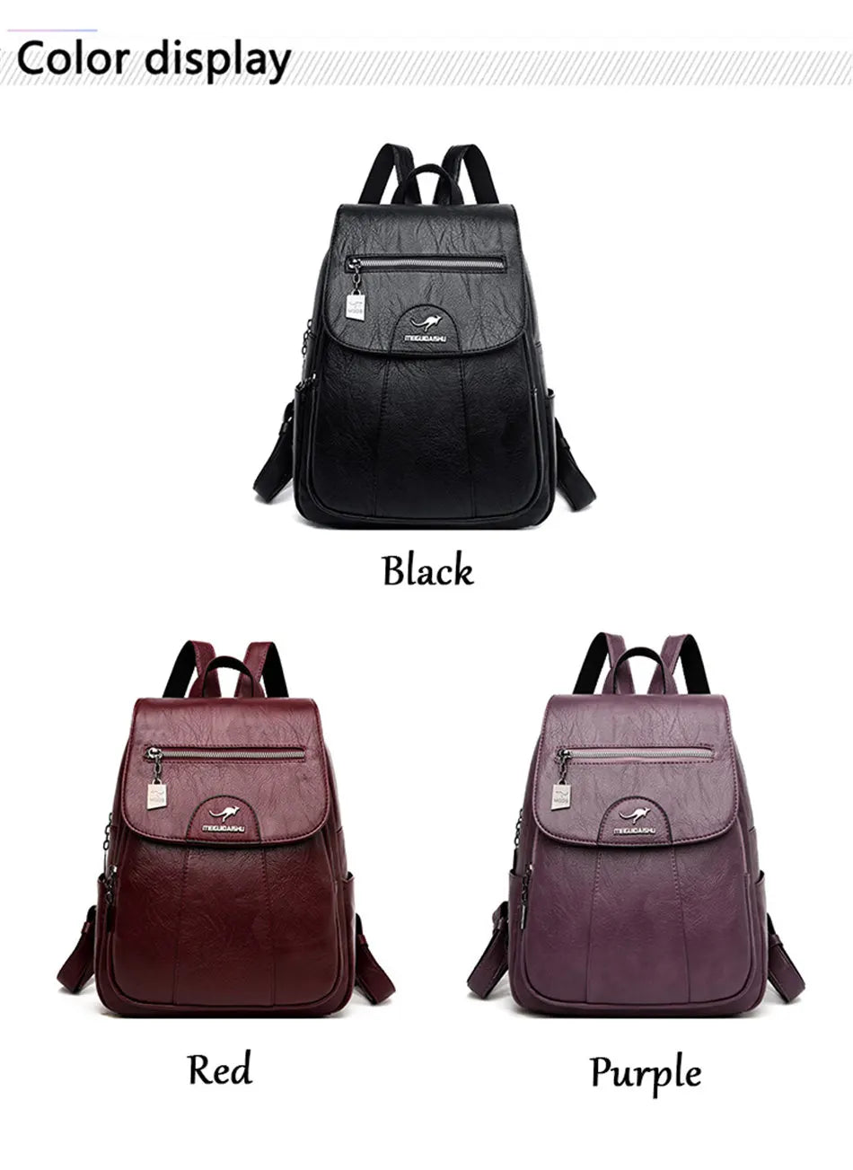 Women's Leather Backpack with Organizer Pockets