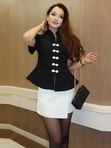 2026 Spring Summer Short Puff Sleeve Frog Button Shirt For Women Stand Collar  Single Breasted Blouse Lady Chic Street Party Top