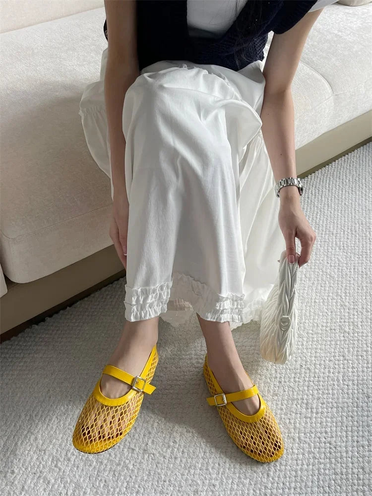 Eilyken Mesh Flat Sandals – Elegant Buckle Strap Women's Shoes