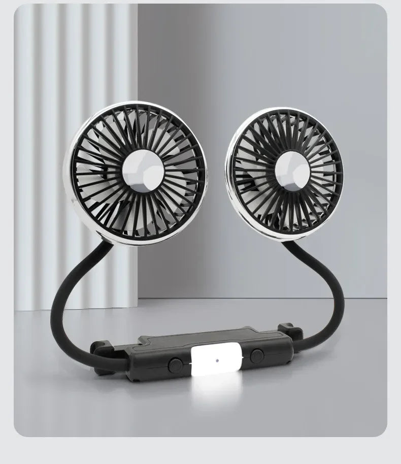 360° Dual Head Car Seat Fan with LED & 3-Speed Control