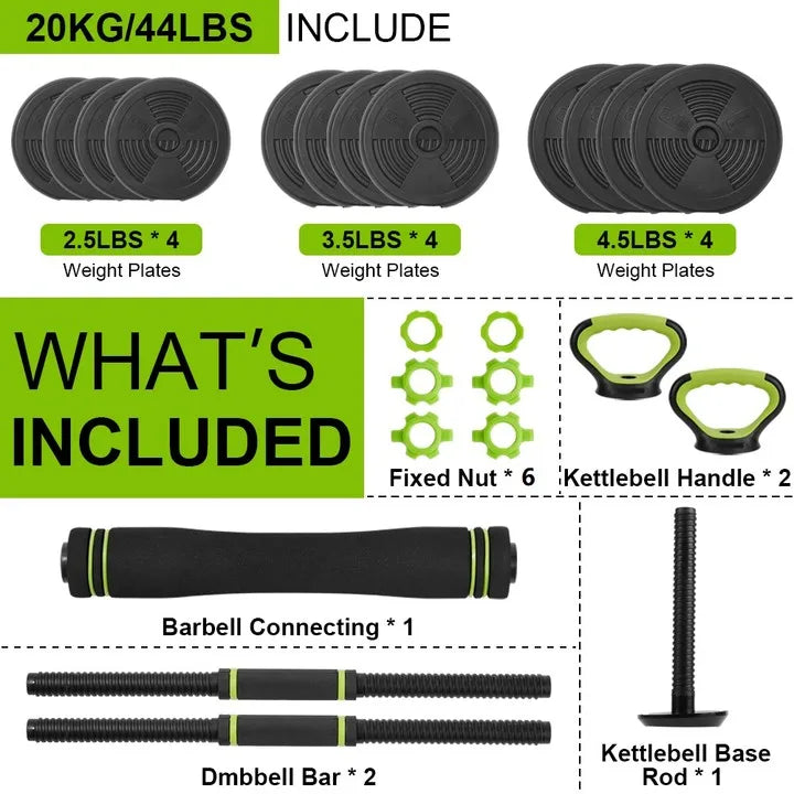 Adjustable Dumbbells 44/66/88 lbs – 4-in-1 Home Gym Set