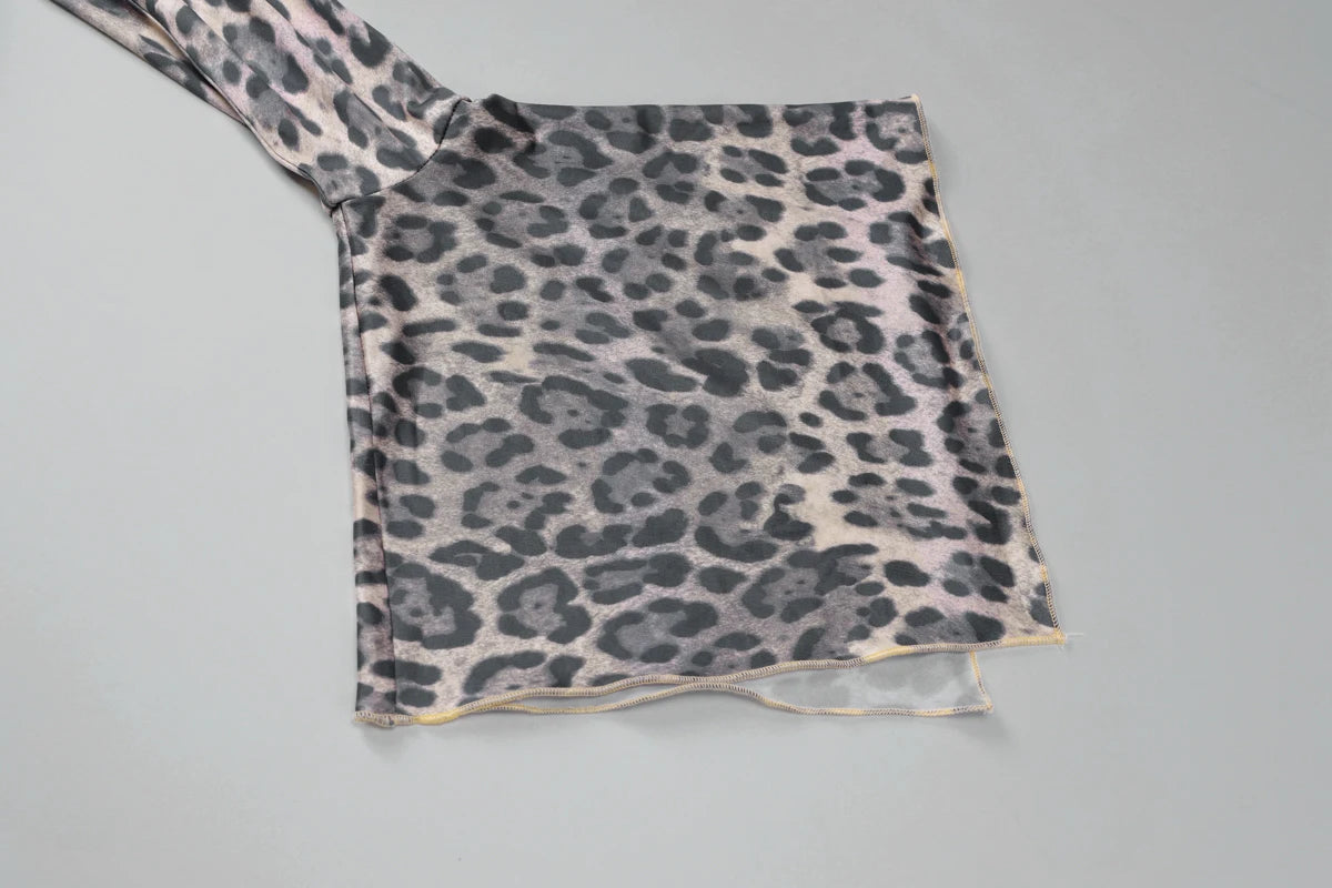 Leopard Print Backless Lace-Up Flare Sleeve Mini Dress
