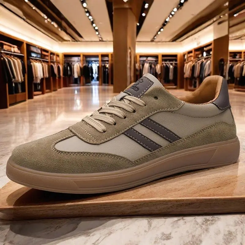 Men's Leather Sneakers with Breathable Mesh Lining