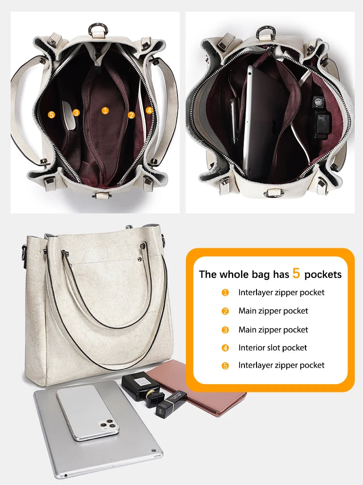 Zency Fashion Multifunctional Tote Handbag For Women 100% Genuine Leather Shoulder Crossbody Large Shopper Bag Underarm Red bag