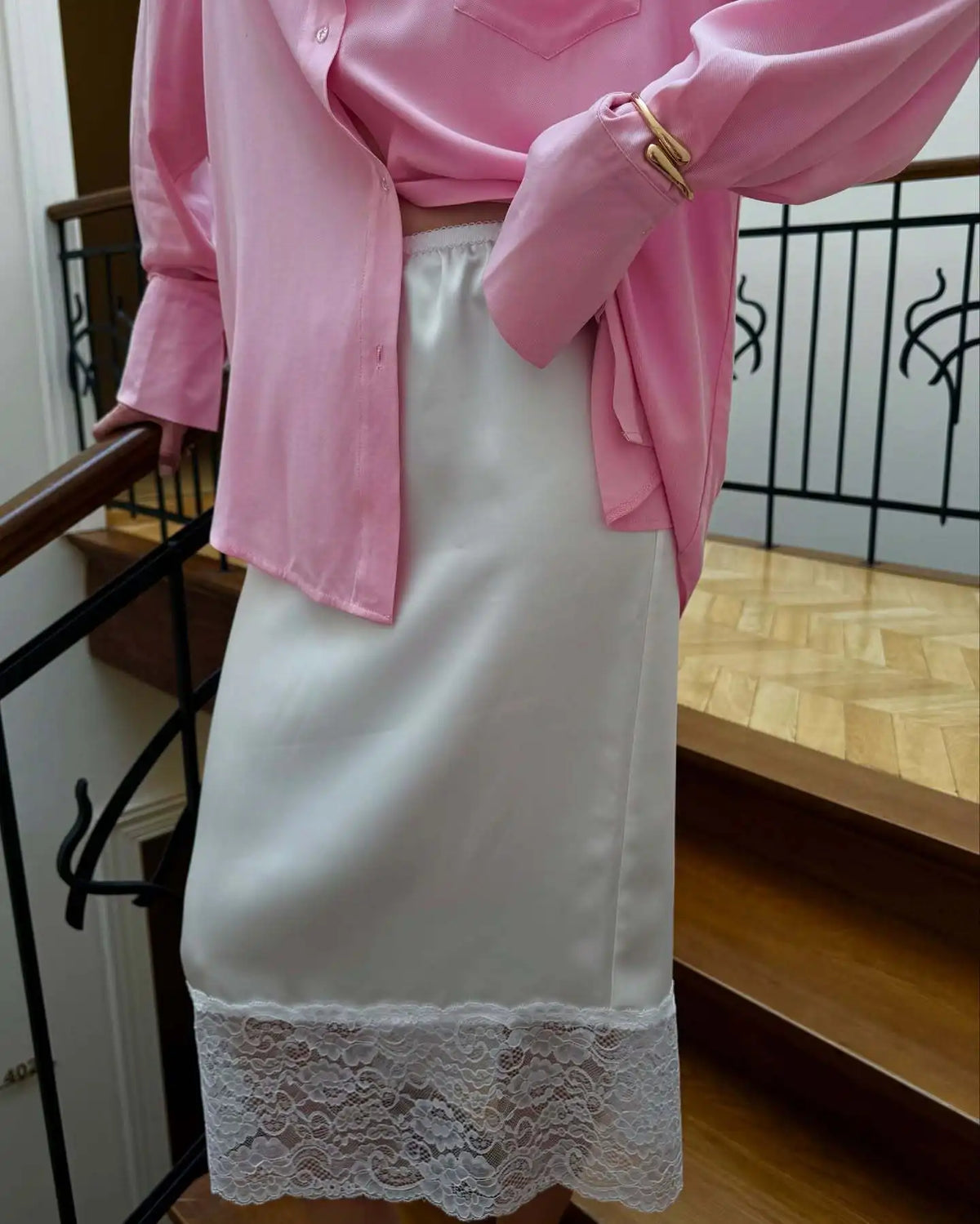 Elegant High-Waist Lace Midi Skirt