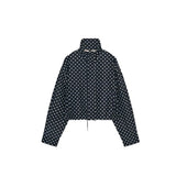 Fashion Navy Polka Dot Shorts Set For Women Casual Stand Collar Zipper Jacket & High Waist Shorts Lady 2026 Spring Chic Outfits