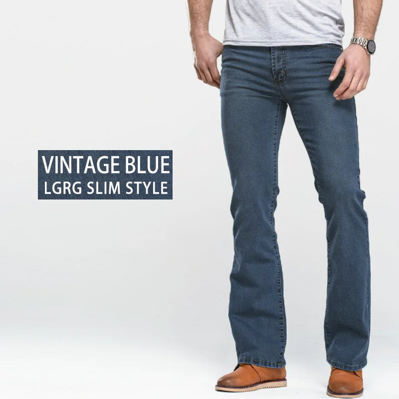 Men's Stretch Bootcut Jeans | Slim Flare Denim Trousers