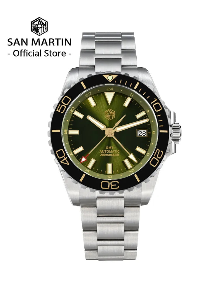 San Martin 39mm Diver GMT Watch Enamel Dial NH34 Stainless Steel Luxury Men Watch Automatic Mechanical Sapphire Luminous SN0136