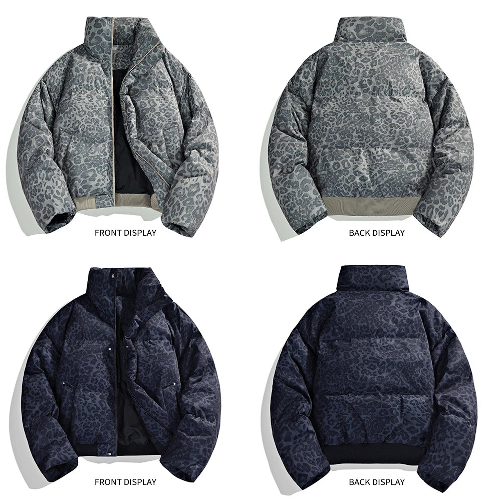 Unisex Graphic Puffer Jacket with Stand Collar