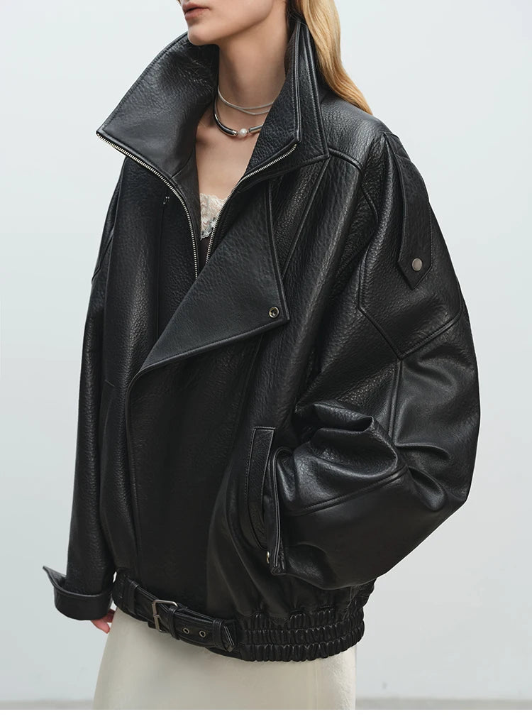 Mauroicardi Spring Oversized Black Soft Pu Leather Jacket Men Long Sleeve Belt Luxury Designer European Fashion Clothes 2025