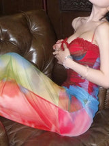 Colorful Lace Maxi Dress with Stretch Fit