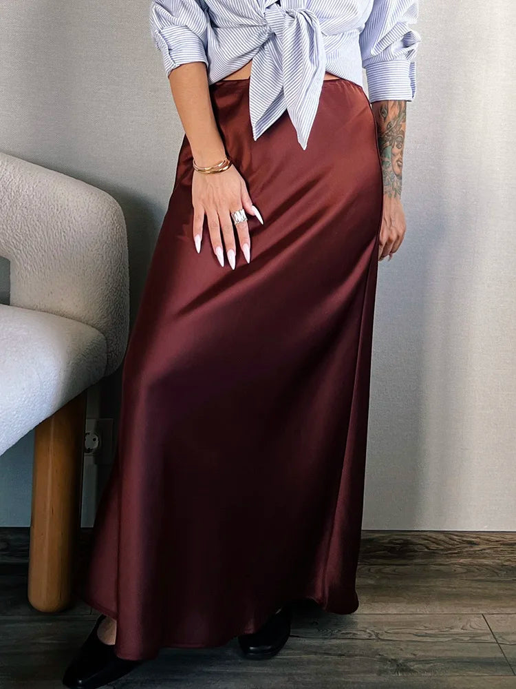 Women's Satin Maxi Skirt – Elegant Ankle-Length