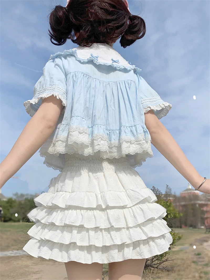 Kawaii Bow Mini Skirt – Ruffle Tiered A-Line