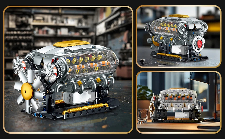 Technical Mechnical Electrice V8 Engine Building Blocks Simulation Car Engine MOC Bricks Science Education Toys Kids Adult Gift