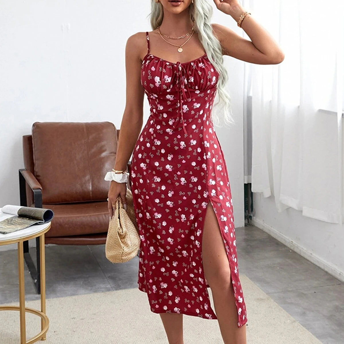 Elegant Summer Floral Spaghetti Strap Mini Dress