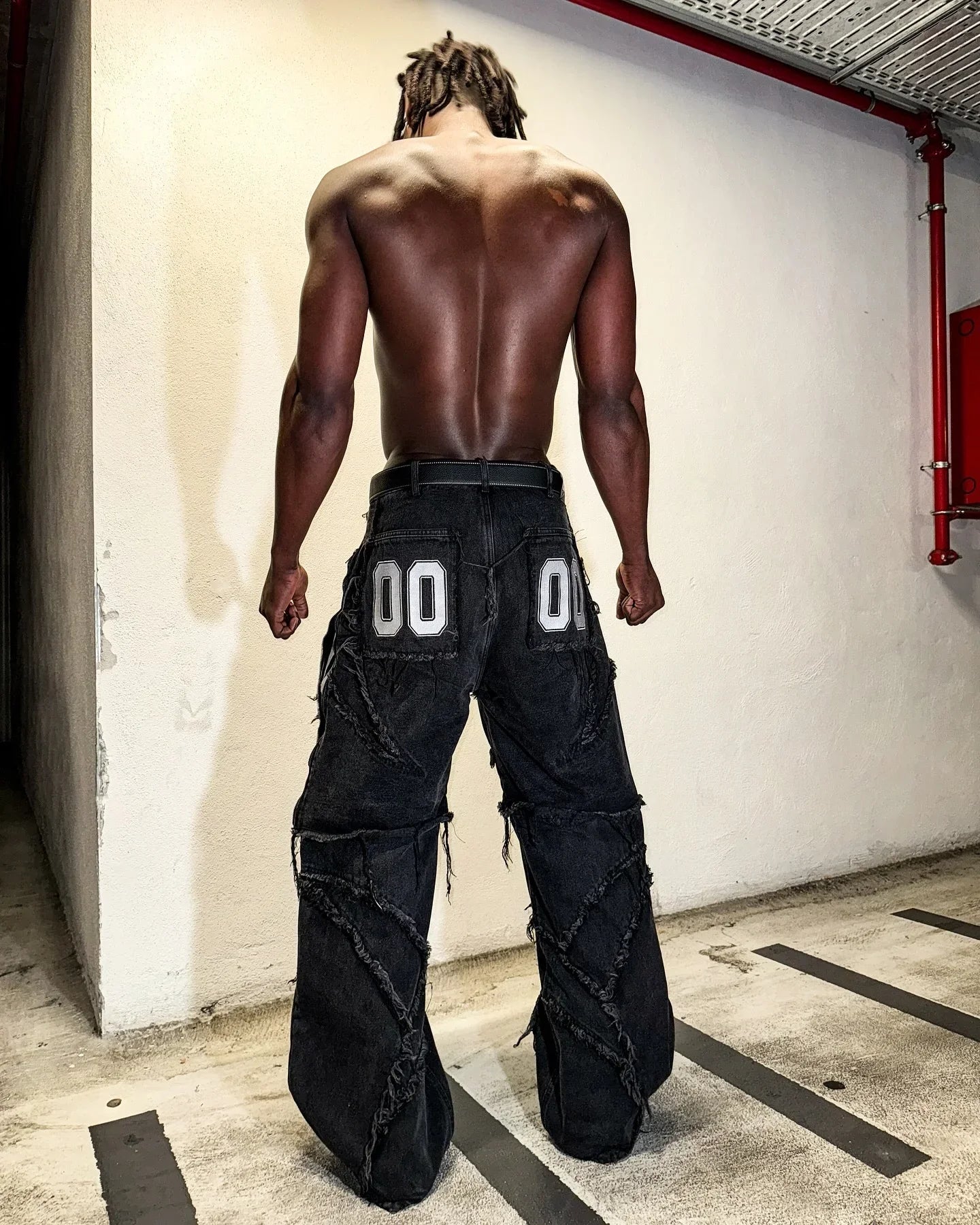 Y2K Patchwork Stripe Fur-Trim Jeans