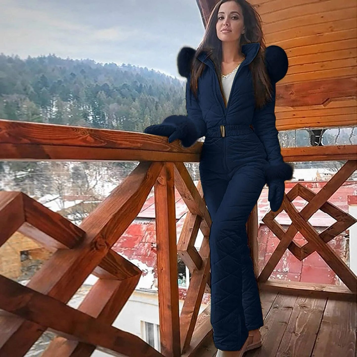 Waterproof One-Piece Ski Suit – Insulated Winter Hooded Jumpsuit