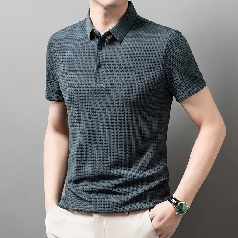 Men's Textured Knit Polo – Breathable Business Casual