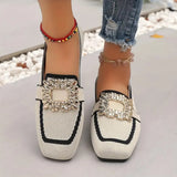 Women Flats Spring 2025 New Large Size Flat Loafers Shoes Women Knitting Slip-on Square Head Breathable Fashion Shoes for Women
