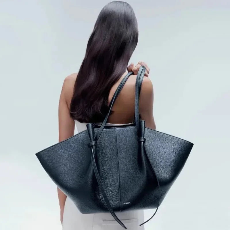 YUZEFI Women Tote Bag Solid Color Retro Minimalist Relaxation Luxury Versatile Daily Commuter Travel Large Capacity Shoulder Bag