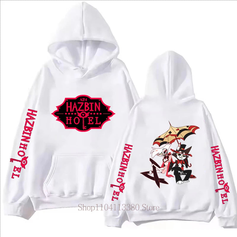 Hazbin Graphic Print Fleece Pullover Hoodie