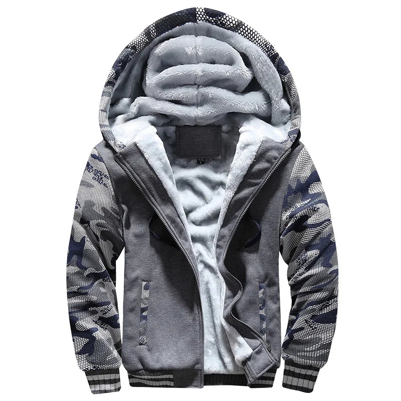 New Men's Hoodies Jacket Winter Thick Warm Fleece Zipper Hoodies Coat Casual Tracksuit Sportwear Male Sweatshirts M~ 5XL