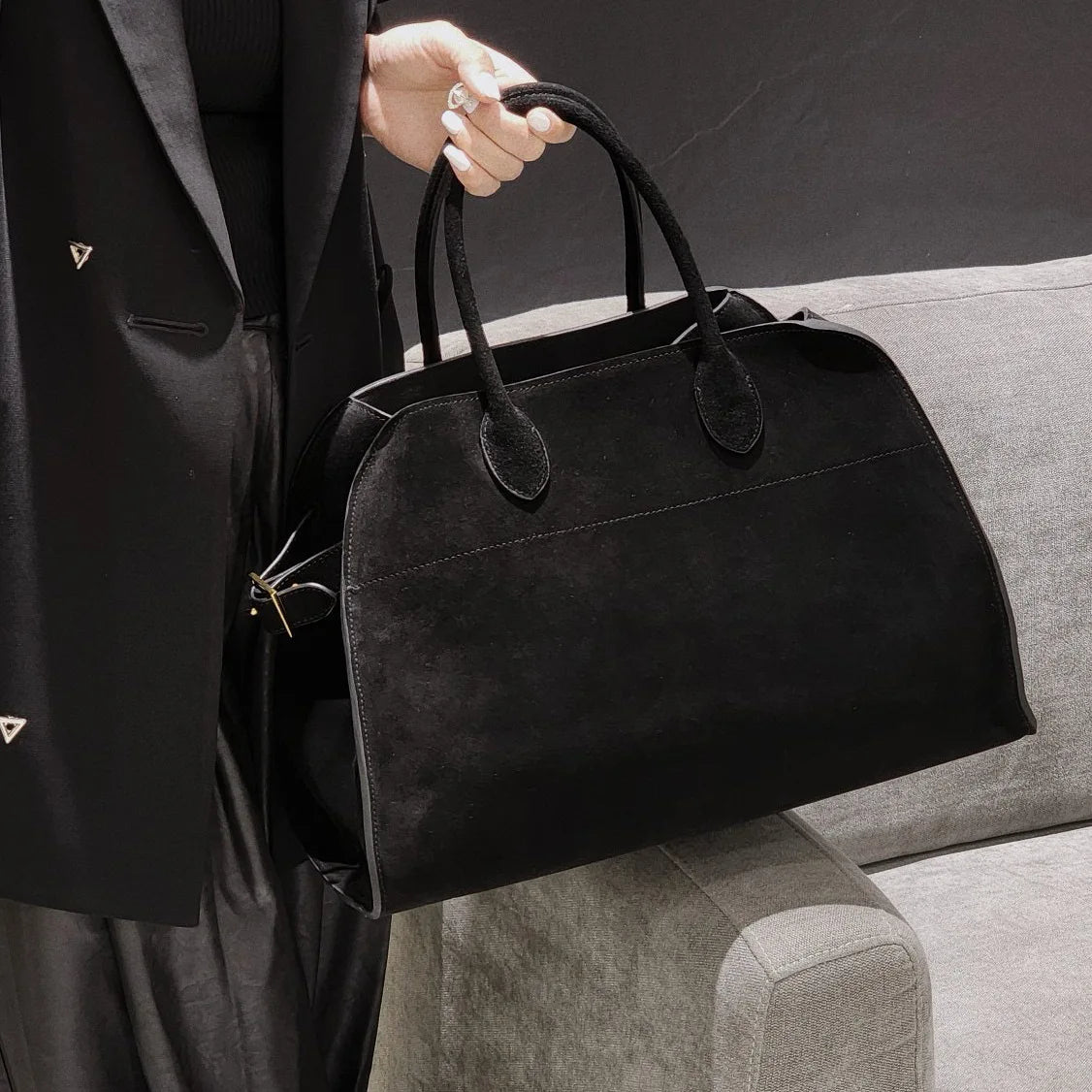 High Quality Autumn Winter New Matte Suede Tote Bag Large Capacity Commuter Casual Portable Shoulder Genuine Leather Women's Bag
