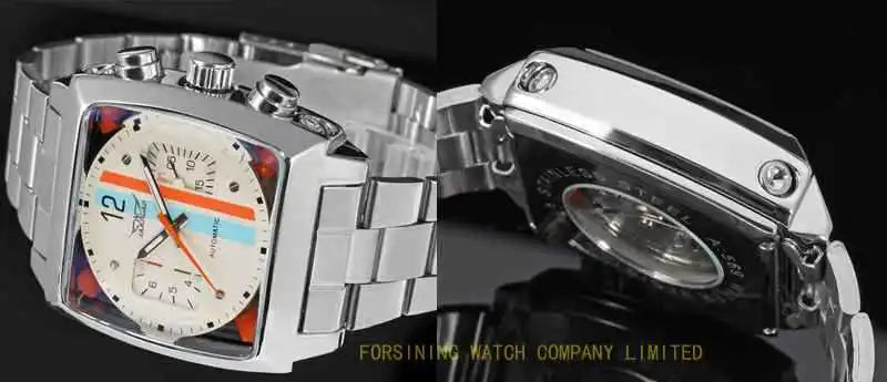 JARAGAR 569 Retro Square Dial Unique Men's Automatic Mechanical Watch Calendar Week Steel Strap Casual Men's Clock Reloj Hombre