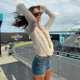 Mozision Lace Two Piece Set Women See Through Long Sleeve T-shirt And Shorts Matching Sets Female Elegant Shorts Two Piece Set