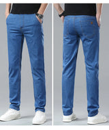 Light Blue Classic Business Casual Cotton Pants Fashion Breathable Denim Elastic Trousers Brand Men's Clothing Straight Jeans