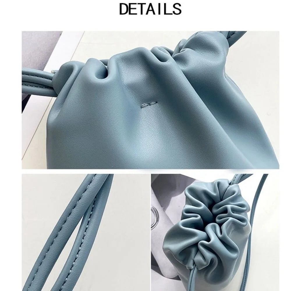 Portable Pu Leather Women Handbags Solid Flap Large Capacity Crossbody Bags Candy Color Mini Bucket Bag