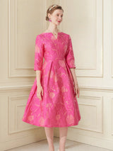 Women's Rose Jacquard V-Neck A-Line Party Dress