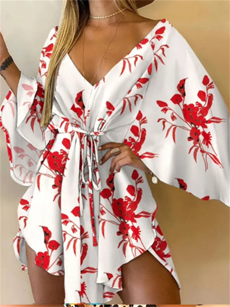 Bohemian Floral V-Neck Mini Dress