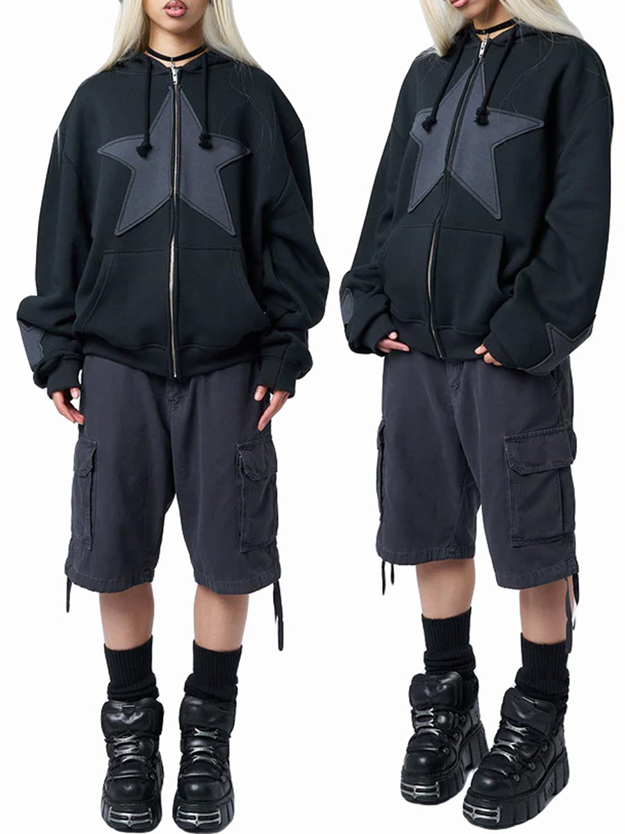 Women's Y2K Star Print Zip-Up Hoodie