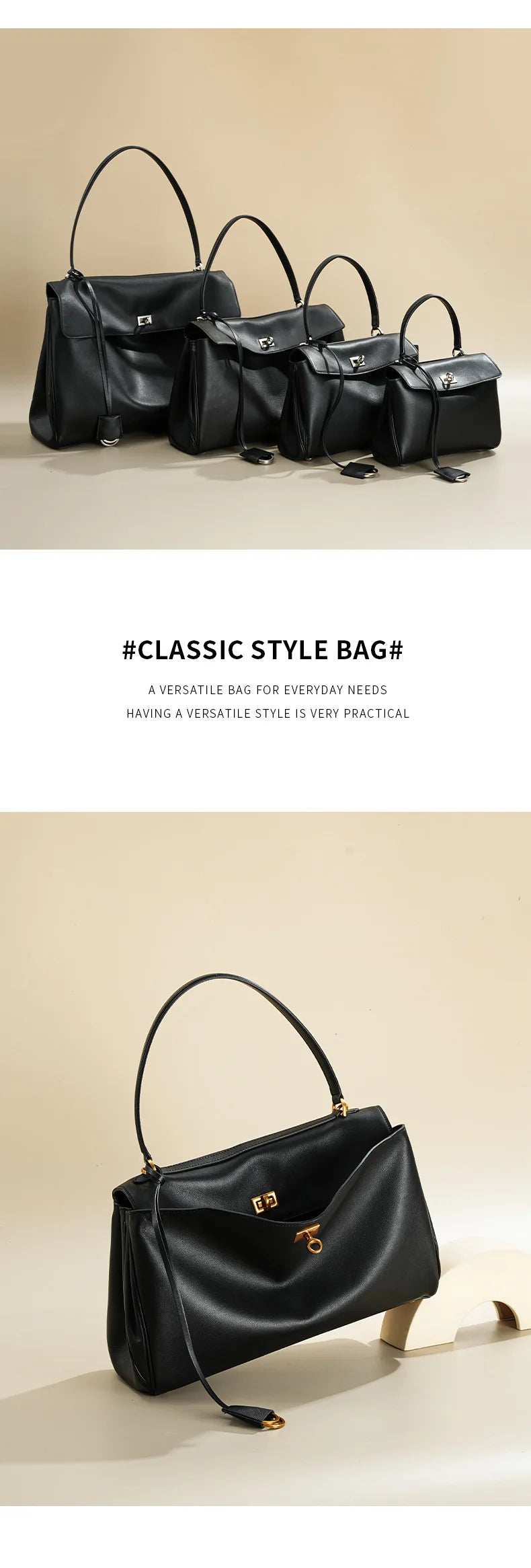Large Capacity Women's Leather Handbag High-End Single Shoulder Crossbody Tote for Commuting