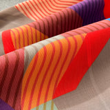 Miyake Pleated Drape Dress – Colorblock Print, 3/4 Sleeve