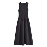 Khaki & Black Elegant Patchwork Maxi Dress – 2025 Spring Y2K Sleeveless