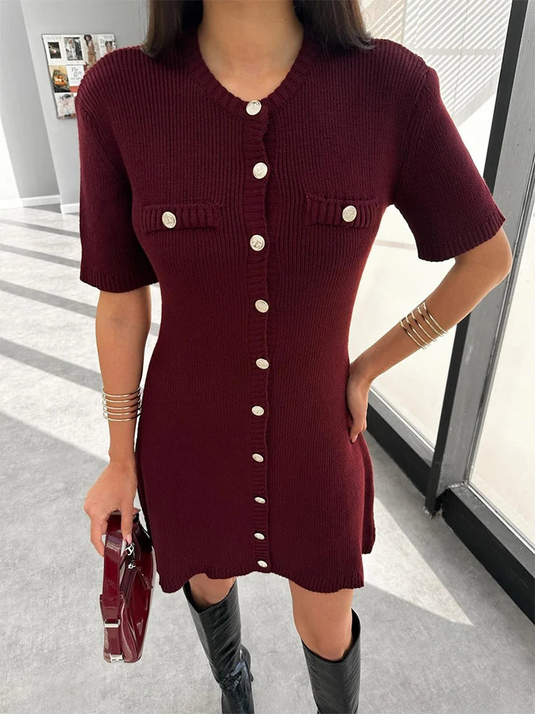 Elegant Ribbed Knit Mini Dress