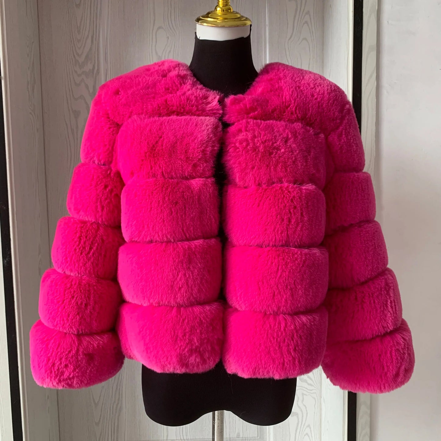 Elegant Winter Faux Fox Fur Crop Jacket