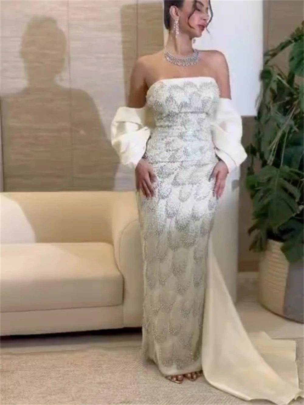 Contessa Beaded Mermaid Evening Gown | Off-Shoulder Formal Dress