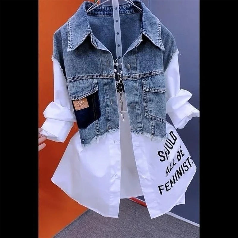 Two-Tone Splicing Denim Jacket
