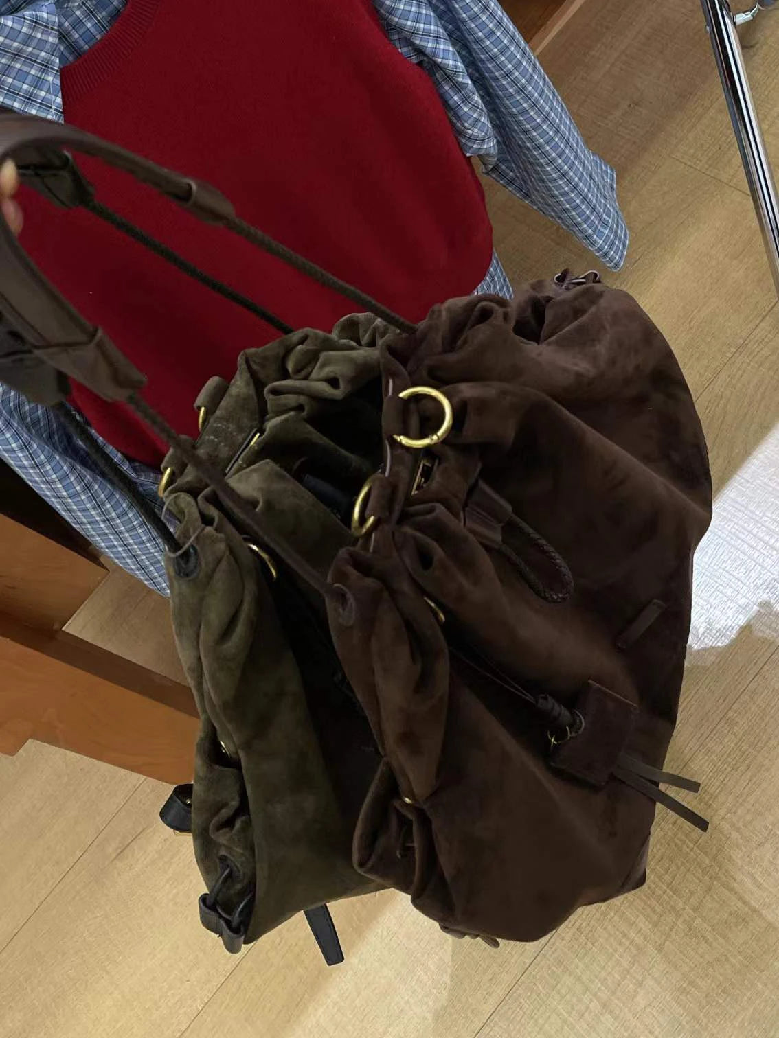 European And American Frosted Suede Bucket Type Backpack Retro Large Capacity Portable Single Shoulder Diagonal Cross Bag Trendy